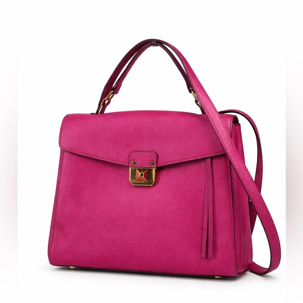MCM Pink Leather Top Handle Crossbody Satchel Bag Structured Tote